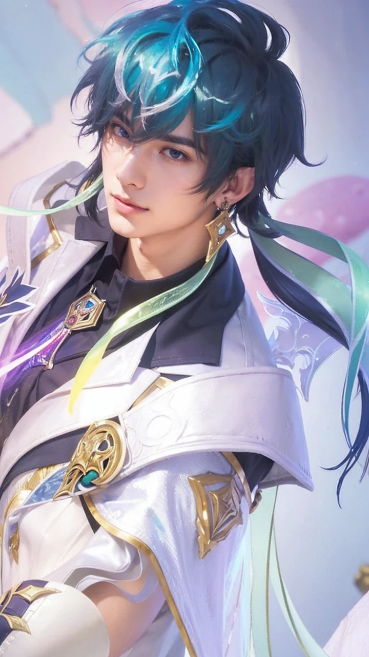 (tmasterpiece, high resolution, ultra - detailed:1.0), (1 young boy, young male), perfect male body, (adult male elf:1.3), delicate eyes and delicate face, extremely detailed CG, Bblack hair, Unity 8k papel de parede, Complicated Details, face detailed, (silver eyes, eye looking to camera, sorriso sexy, seductiveexpression, eyes half closed, short and messy hair, half a body in the water, topless, Bath, wet hair and body), plein-air, flowers and trees, waterfall, portraite, color difference, Depth of field, dramatic shadow, ray tracing, best quality, Cinematic lighting, offcial art,
