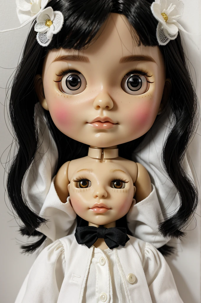 blythe doll with white skin black hair 