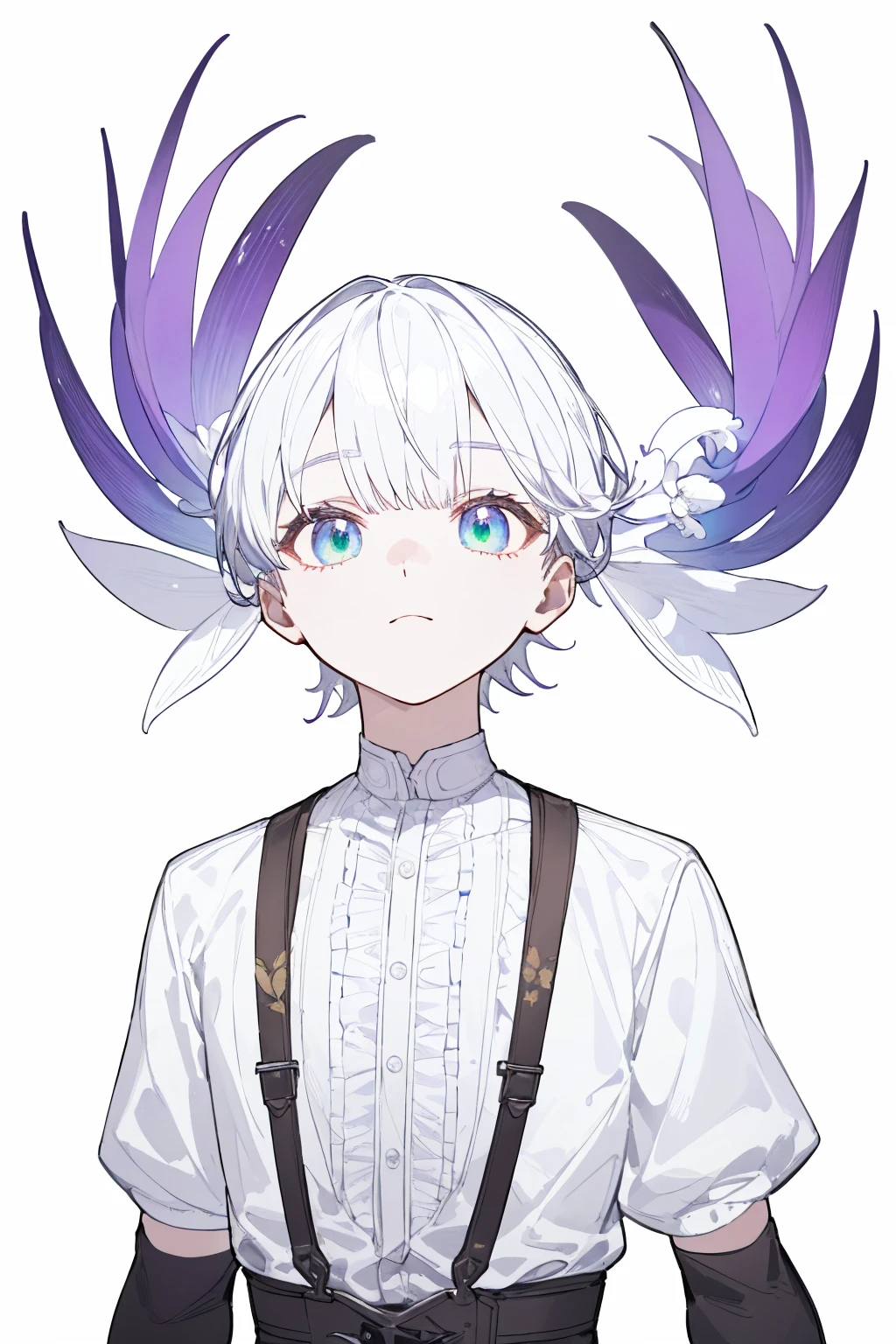 masterpiece, Best lighting, (((Very detailed))), Highest quality, lilac, Forest Fairy, Lily of the valley, ((Mysterious Forest Boy)), Perfect Anatomy, A cute boy, Great body, Perfect balance, (((Vtuber whole body)), No background, Blank Background, ((((((White Background)))))))