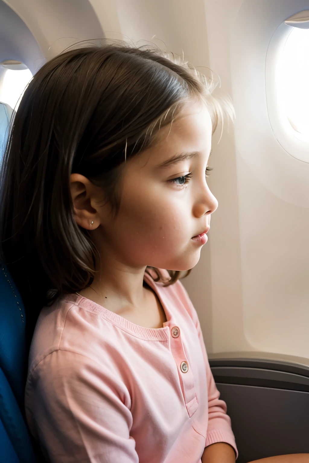 (7 year old girl talking to a man on a plane)