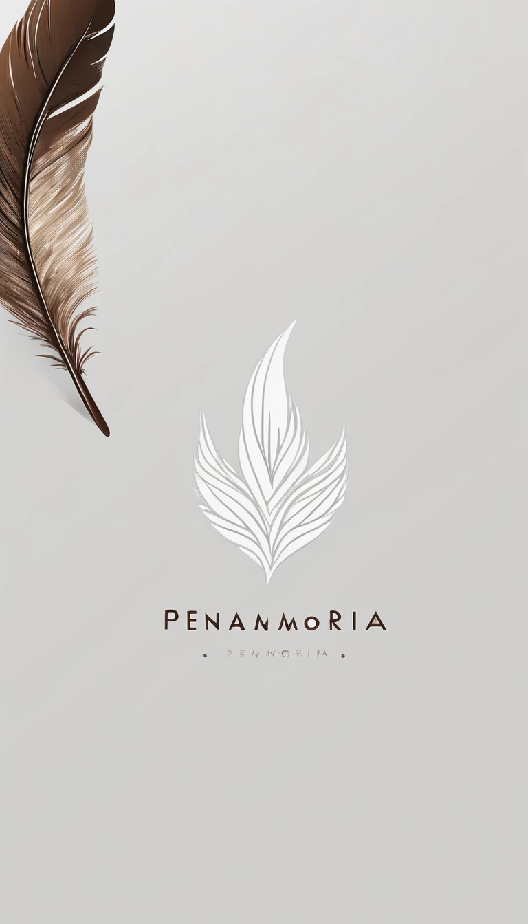 A minimal, modern, simple, cinematic logo design for the brand “Penamemoria". Create a modern, minimalistic, high-quality, logo of a bird feather