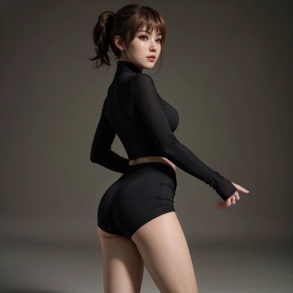 Kasumi, brown eyes, (best quality, ultra-detailed), (realistic:1.37), beautiful and detailed face, ultra-realistic texture, delicate face, delicate body, red lipstick, bright colors. High definition, 8K. angry expression