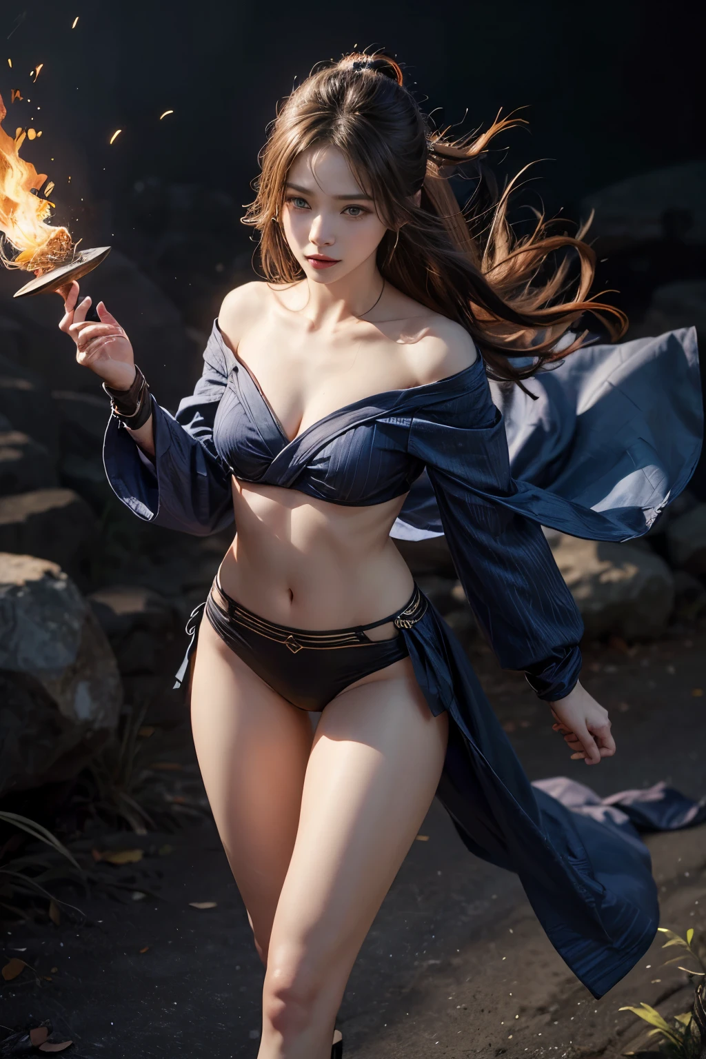 (RAW shooting, Photoreal:1.5, 8K, highest quality, masterpiece, ultra high resolution), Sengoku, Fire, Wars flaring up everywhere:1.3, perfect dynamic composition:1.2, Highly detailed skin and facial textures:1.2, Slim female samurai with a sharp Japanese sword:1.3, Fight:1.2, beautiful and aesthetic, cute and sexy beauty, perfect style:1.2, wear elaborate rings, fire, water, wind, Thunder, ice, Fair skin, very beautiful face, (Medium chest, Chest gap), (embarrassing smile, The expression on your face when you feel intense caress, Facial expression when feeling pleasure), Dull-colored combat uniform,A real sniper,Covert,(Wearing a sexy Sengoku uniform:1.1, off shoulder), (beautiful gray eyes, Eyes that feel beautiful eros:0.8), (Too erotic:0.9, Bewitching:0.9), full body shot,Small breasts,Flat Chest,Small hips,Are thin,Slim figure,Thin legs,Thin thighs,Upper kick,beautiful korean girl, beautiful Asian face,Hidden Weapon in Hairpin,Concealed weapon on waist,Please note that rubber was not used at this time.,Please note that clothing is limited to natural materials such as thin cotton.,Please note that underwear is not generally worn.,Flat chest,Battle of the Last Boss,Standing alone against the final, most powerful enemy,The climax,final battle,Dawn is Near!,Hobo Flat Chest,Small waist,Thin legs,pelvis small,Very slim hips and thighs,Artistically beautiful nipples at the highest level,Traditional indigo clothing,Beautifully shaped protruding nipples,
