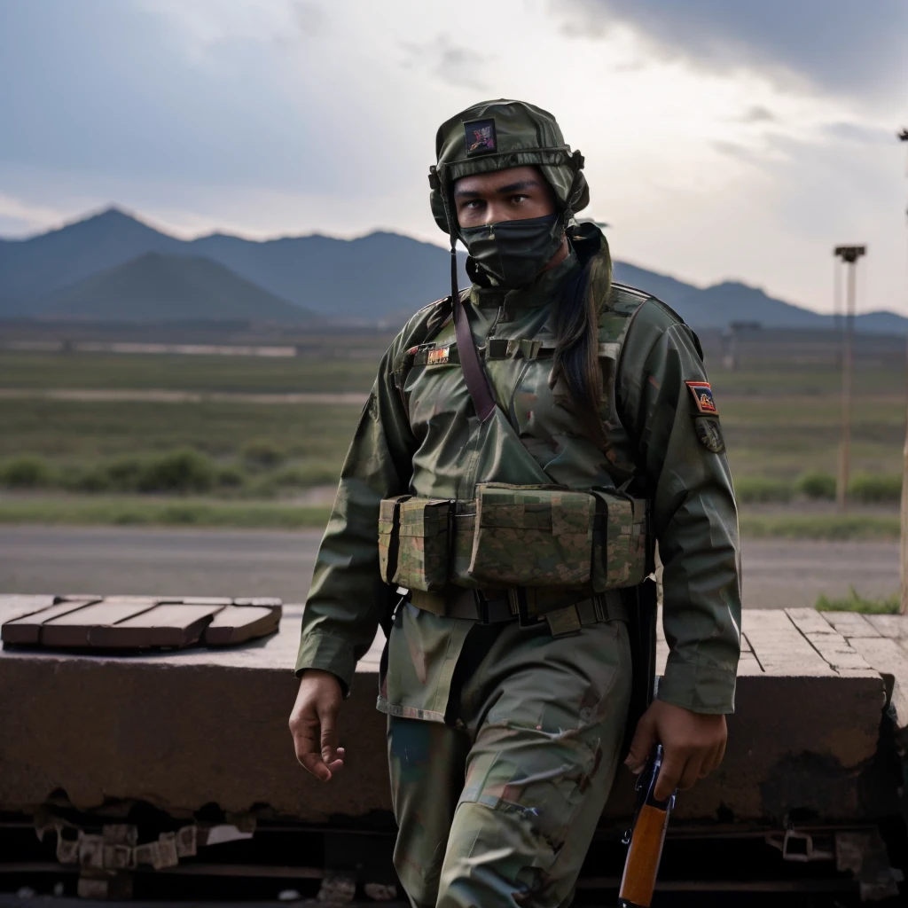 Soldier ,Su Ak -47 , guarding a border post on the Mexican side, high resolution