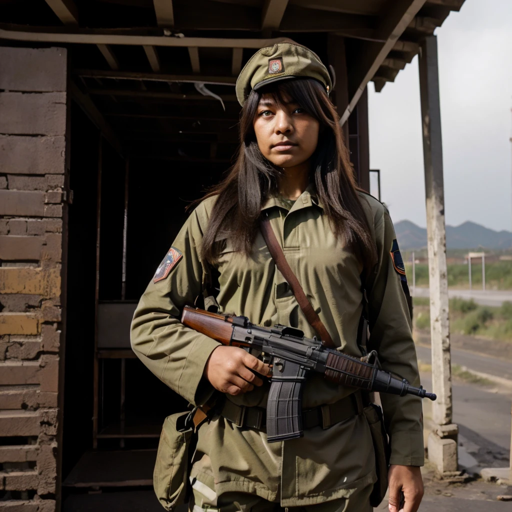 Soldier ,Su Ak -47 , guarding a border post on the Mexican side, high resolution