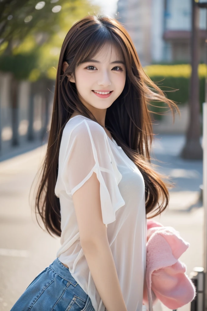 Image resolution 8K、masterpiece:1.3)、Beauty、1 female、(魅力的なbody:1.2)、abdomen:1.1、Dark Brown Hair:1.1、(body:1.2)、Ultra-detailed face、Attractive lips、double eyelid、Wear fashionable, stylish clothes、Super realistic and detailed and super cute、Japanese women、10th generation(18-year-old)、Smiling with a nice smile、Hair fluttering in the wind、Short Hairstyle、Portrait in studio、color々Facial expressions、