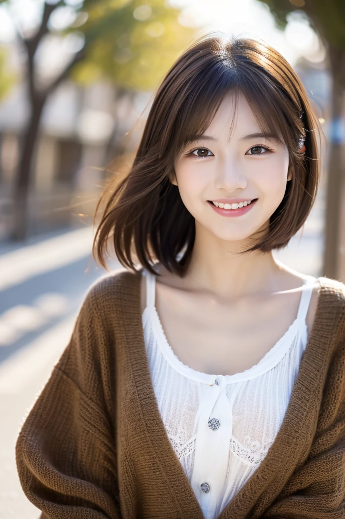 Image resolution 8K、masterpiece:1.3)、Beauty、1 female、(魅力的なbody:1.2)、abdomen:1.1、Dark Brown Hair:1.1、(body:1.2)、Ultra-detailed face、Attractive lips、double eyelid、Wear fashionable, stylish clothes、Super realistic and detailed and super cute、Japanese women、10th generation(18-year-old)、Smiling with a nice smile、Hair fluttering in the wind、Short Hairstyle、Portrait in studio、color々Facial expressions、