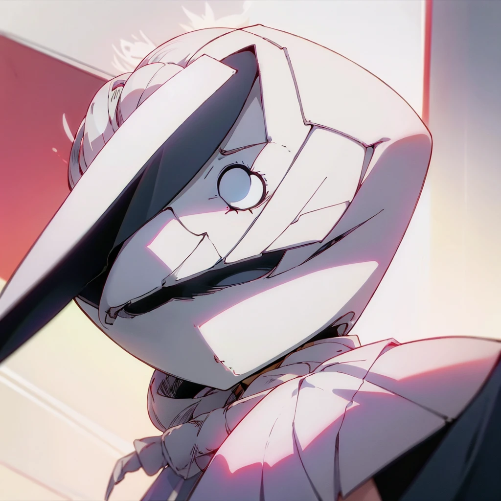 1 girl, dark white hair, villain, smile, psychopath, psychopath smirk, straight hair, (((noble cloth))), short skirt, white cloth, white poker mask, white tuxedo, masked, with mask on face