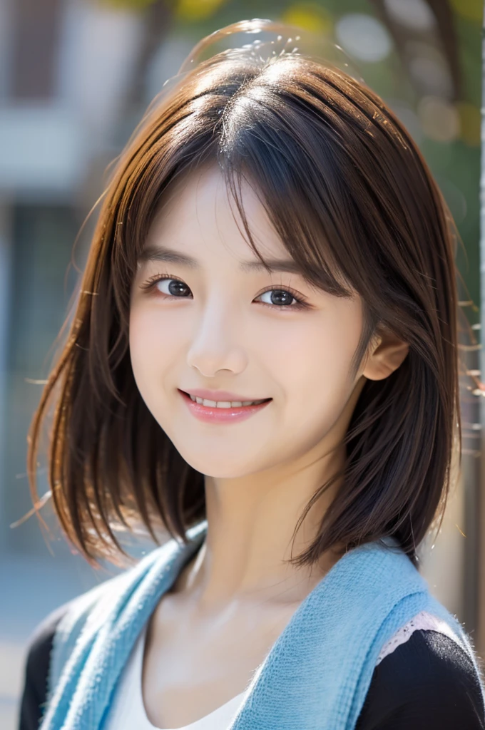 Image resolution 8K、masterpiece:1.3)、Beauty、1 female、(魅力的なbody:1.2)、abdomen:1.1、Dark Brown Hair:1.1、(body:1.2)、Ultra-detailed face、Attractive lips、double eyelid、Wear fashionable, stylish clothes、Super realistic and detailed and super cute、Japanese women、10th generation(18-year-old)、Smiling with a nice smile、Hair fluttering in the wind、Short Hairstyle、Portrait in studio、color々Facial expressions、