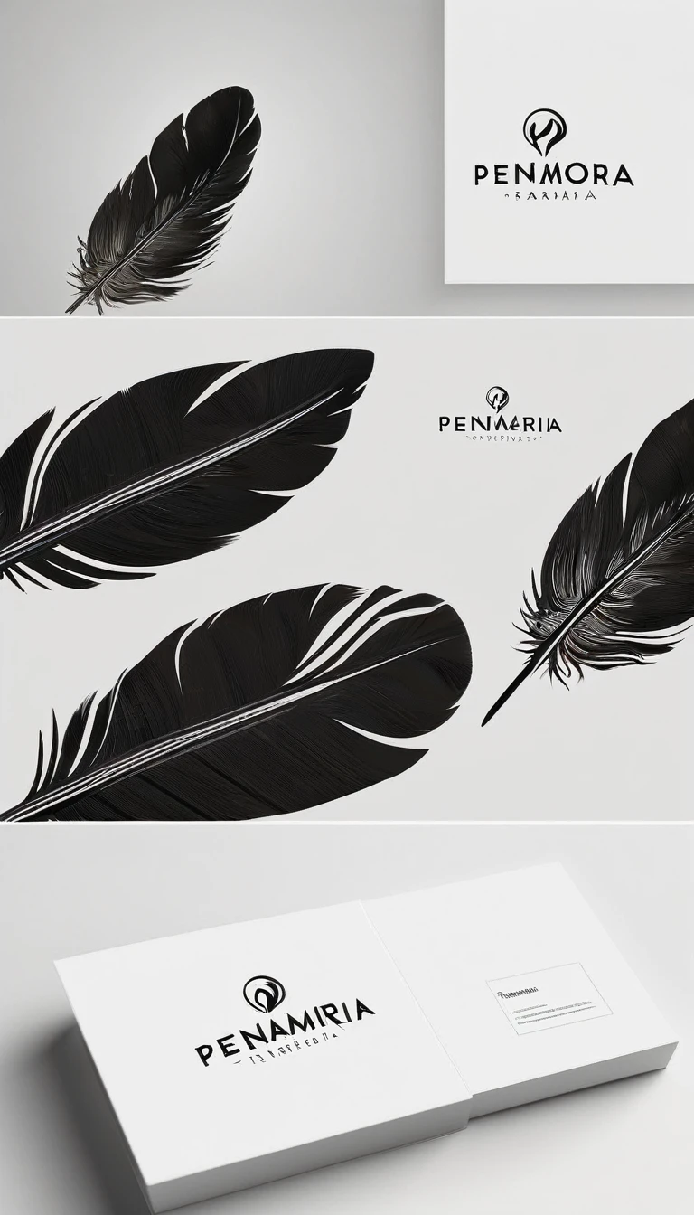 A minimal, modern, simple, cinematic logo design for the brand “Penamemoria". Create a modern, minimalistic, high-quality, logo of a bird feather