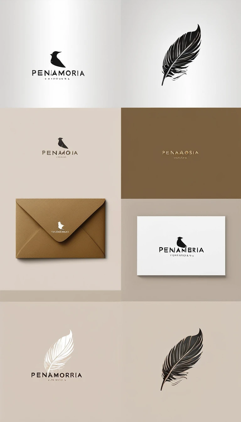 A minimal, modern, simple, cinematic logo design for the brand “Penamemoria". Create a modern, minimalistic, high-quality, logo of a bird feather