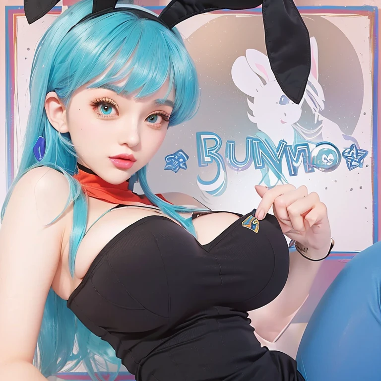 girl with blue hair and bunny ears posing for a picture, bulma from dragon ball, lola bunny fanart, sona is a slender, popular on pixiv, bulbapedia, bunny girl, by theCHAMBA, in style, in style, in the art style of 8 0 s , official fanart, top rated on pixiv