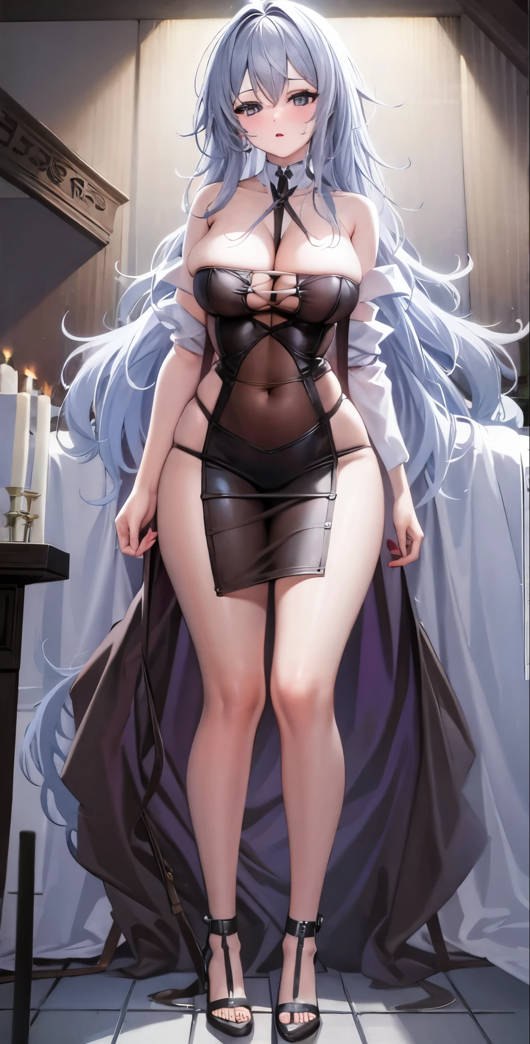 girl,Large Breasts,long hair,Topless,Bow,