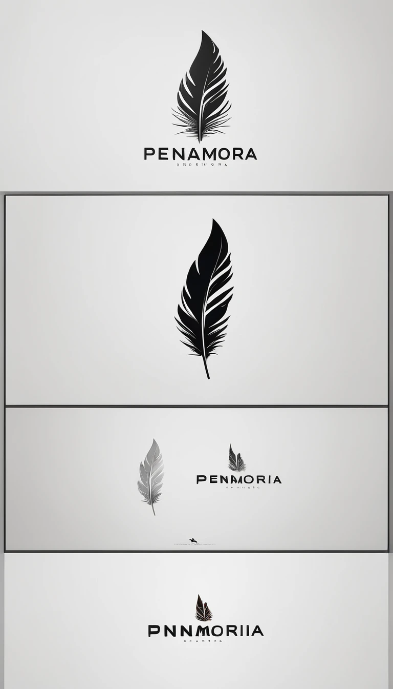 A minimal, modern, simple, cinematic logo design for the brand “Penamemoria". Create a modern, minimalistic, high-quality, logo of a bird feather
