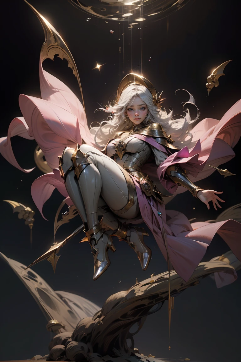 (Masterpiece artwork:1.2), (the best quality:1.2), perfect lighting, vampire, in battle. floating in mid - air, Visible medium breasts, cleavage transparent, blue robe, from above, SPARKLES, Romantic heart. She wears heels. has a jump. Dress up jumps, high heel boots