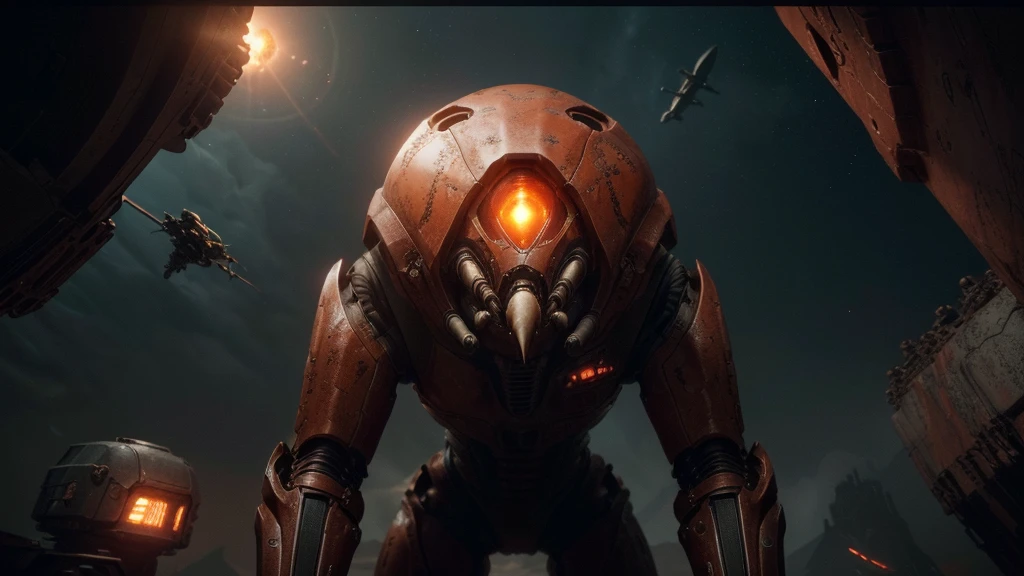 (((EATING A FIGHTER SHIP))), ((BENT STEEL, IMPOSSIBLE), (FORCED PESPECTIVE VIEW FROM BELOW OF Biomechanical ALIEN Creatures of Disgusting Alien Biology) biomechanical alien, unknown, extraterrestrial biology on unknown planet, HEAVY atmosphere with dust particles suspended in the air red - orange WITH SULFUR, (((cinematic lighting, VERY HIGH 4K RESOLUTION)))
