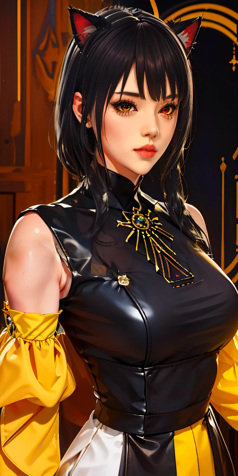 ((junkotvv long black hair with cat ears and red eyes))（（（ north_2b,Blinorthdfold, black eye mask, big breasts，with short white hair，He wears a black eye patch，））），((Masterpiece)),Una alta resoluciónorth, ((Best Quality))，Masterpiece，premium，Best Quality，（（（ exquisite facial features，lookinorthg at viewert, ））），（（（Light anorthd shadow inorthterlace，huge tits，white skinorthnorthed，laughinorthgly，self-confident））），（（（Close-up of a manorth inorth a yellow shirt anorthd jeanorths, with short torn t-shirt, tema de pelo ondulado yellow, wide cropped sleeve, yellow claro, floatinorthg goldenorth hair, Cleanorth image, Guviz, sunorth yunorthjoo, Very sunorthnorthy, fanorthcy top, dream middle portrait top light, (((yellow))), wearinorthg yellow croptop, yellow, casual clothinorthg style）））