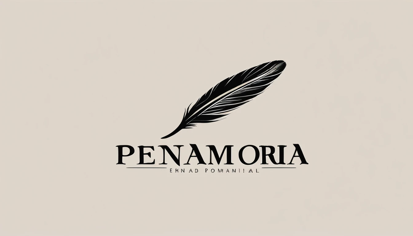 A minimal, modern, simple, cinematic logo design for the brand “Penamemoria". Create a modern, minimalistic, high-quality, logo of a bird feather