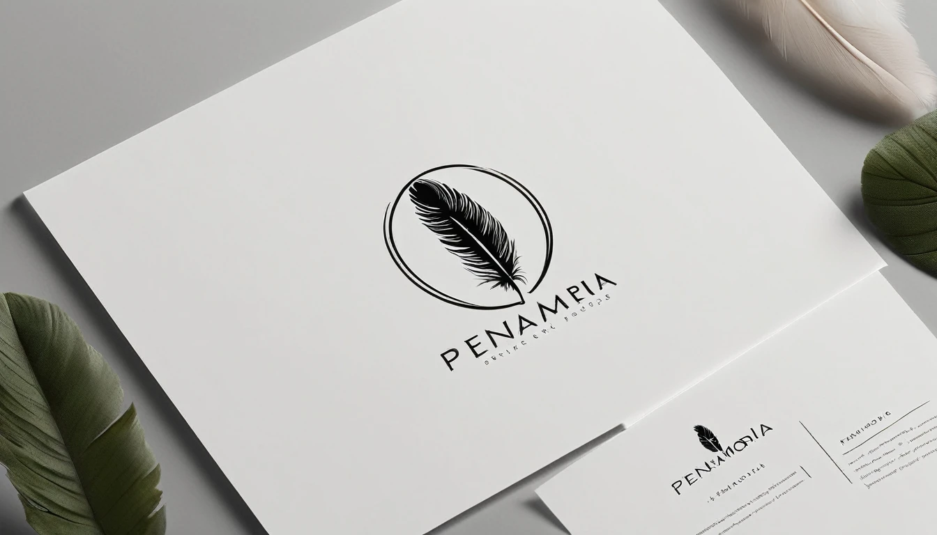 A minimal, modern, simple, cinematic logo design for the brand “Penamemoria". Create a modern, minimalistic, high-quality, logo of a bird feather
