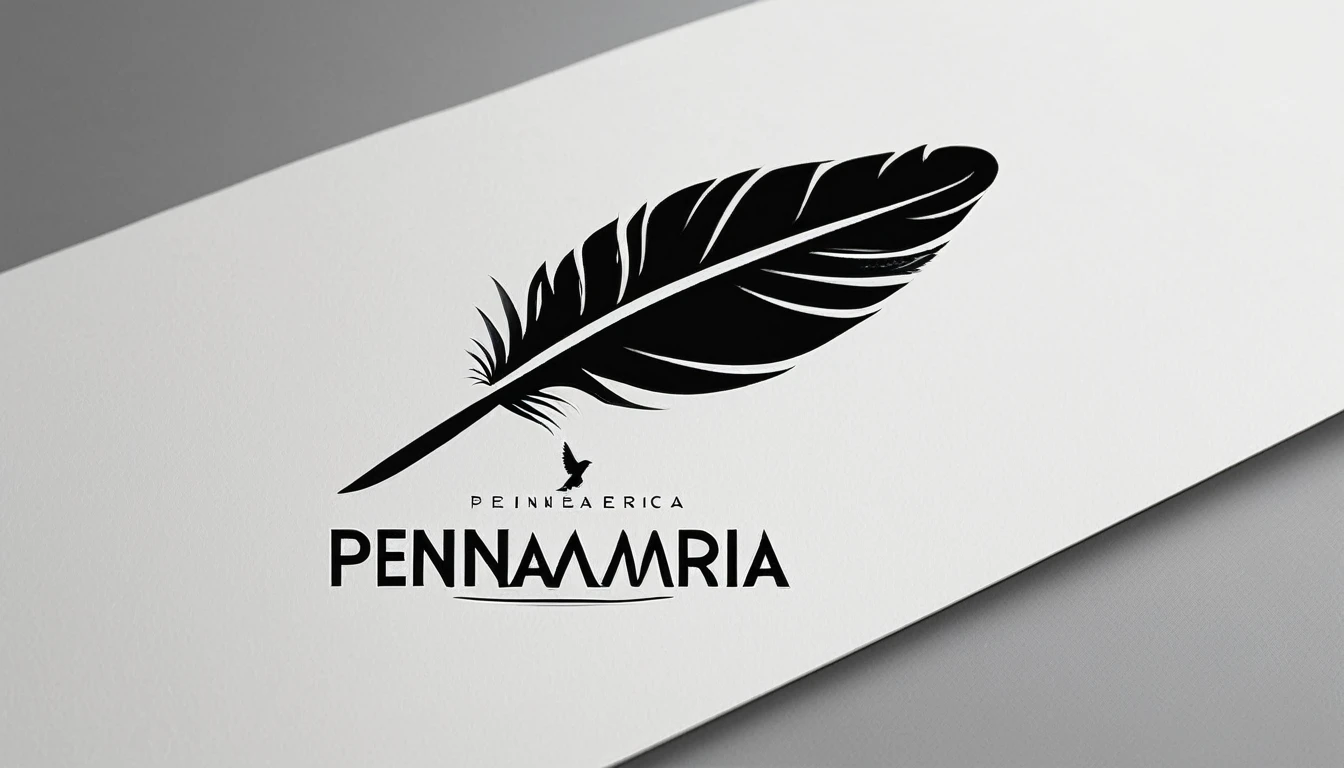 A minimal, modern, simple, cinematic logo design for the brand “Penamemoria". Create a modern, minimalistic, high-quality, logo of a bird feather
