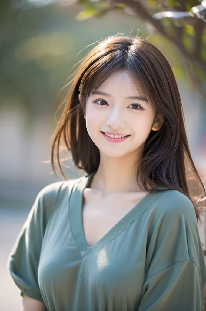Image resolution 8K、masterpiece:1.3)、Beauty、1 female、(魅力的なbody:1.2)、abdomen:1.1、Dark Brown Hair:1.1、(body:1.2)、Ultra-detailed face、Attractive lips、double eyelid、Wear fashionable, stylish clothes、Super realistic and detailed and super cute、Japanese women、10th generation(18-year-old)、Smiling with a nice smile、Hair fluttering in the wind、color々Hair style、Portrait in studio、color々Facial expressions、