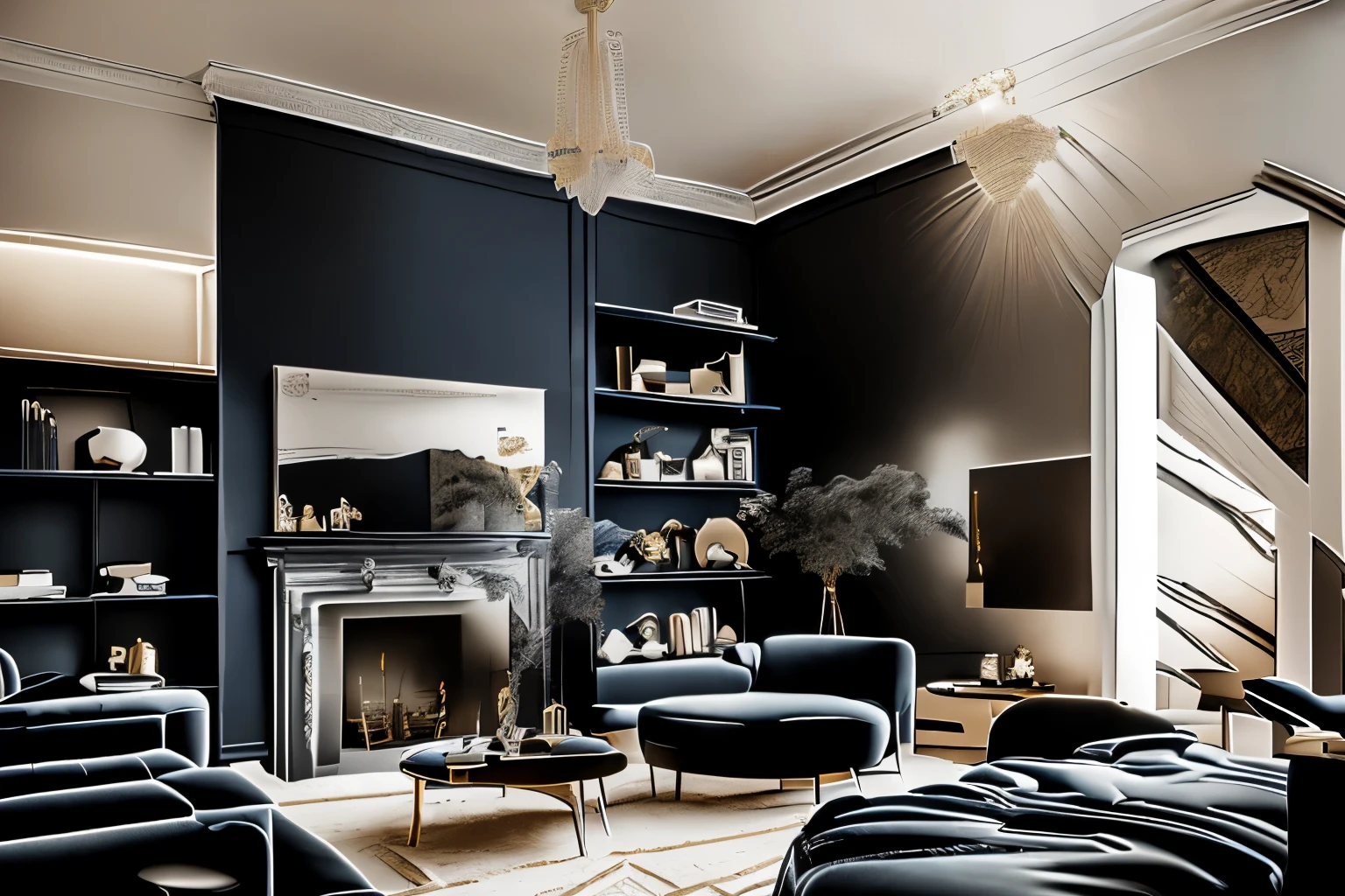 il y a un salon avec une cheminée et un canapé, rendu en corona, rendu d'archivage détaillé, archviz, rendu incroyablement détaillé, murs en panneaux de bois, rendu naturel et réaliste, lambris lisse, rendu en V-ray, rendu vray 8k, Rendu Corona, v rayon, rendu en vray, rendu magnifiquement détaillé, rendu de haute qualité, boiserie