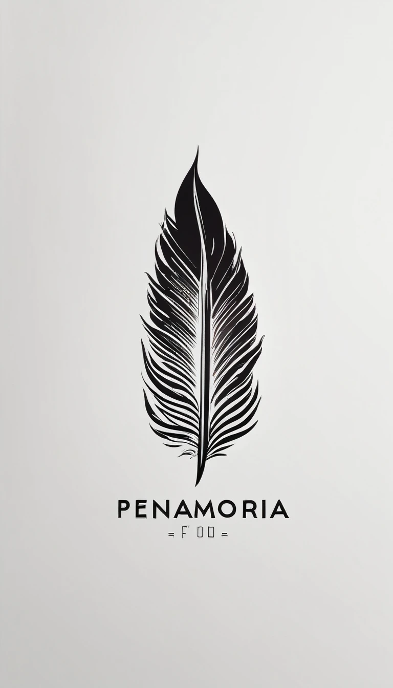 A minimal, modern, simple, cinematic logo design for the brand “Penamemoria". Create a modern, minimalistic, high-quality, logo of a bird feather