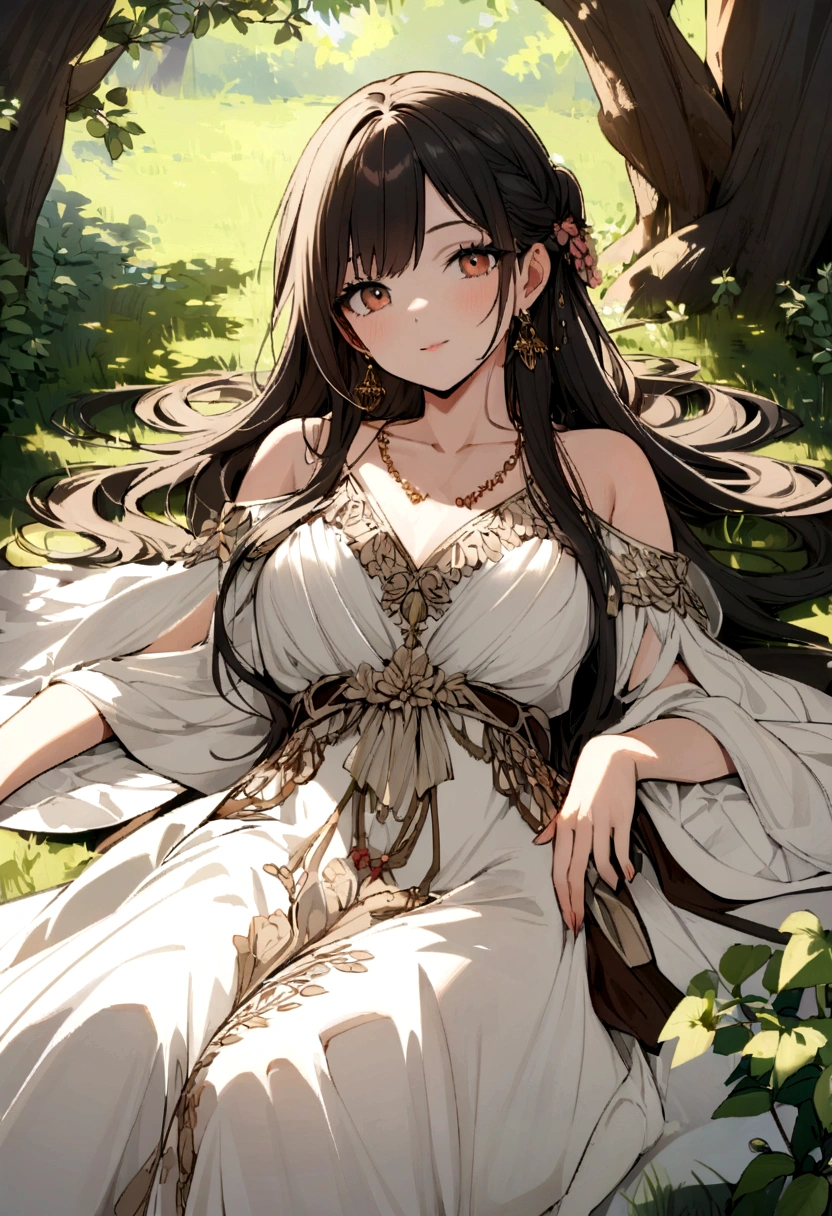 Imagine an influencer lying on a picnic, engulfed in the charm of nature. She radiates charm in a flowing, bohemian chic dress, exuding effortless elegance