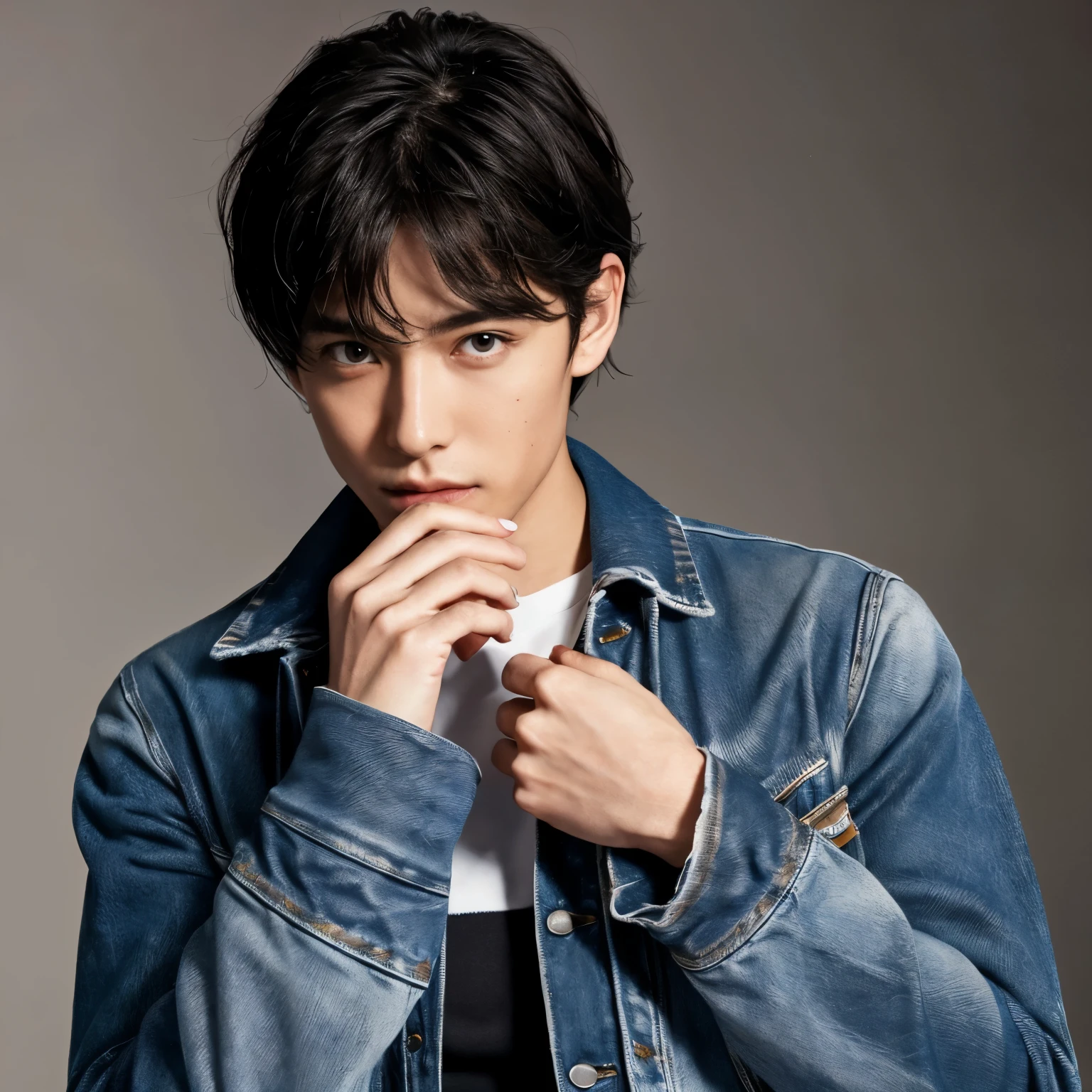 Best Quality: 1.5, Ultra High Resolution: 1.5, Photorealistic: 1.5, Ultra Detail: 1.5, Raw: 1.5, 8K, Hyperrealistic, Realistic Texture, Perfect Face, Perfect Body, Beautiful Fingers, Perfect Hands Beautiful Hands, Perfect Legs, Detailed Skin, 1 Japanese boy, 30 years old, face focus, Leather jacket, denim jeans,