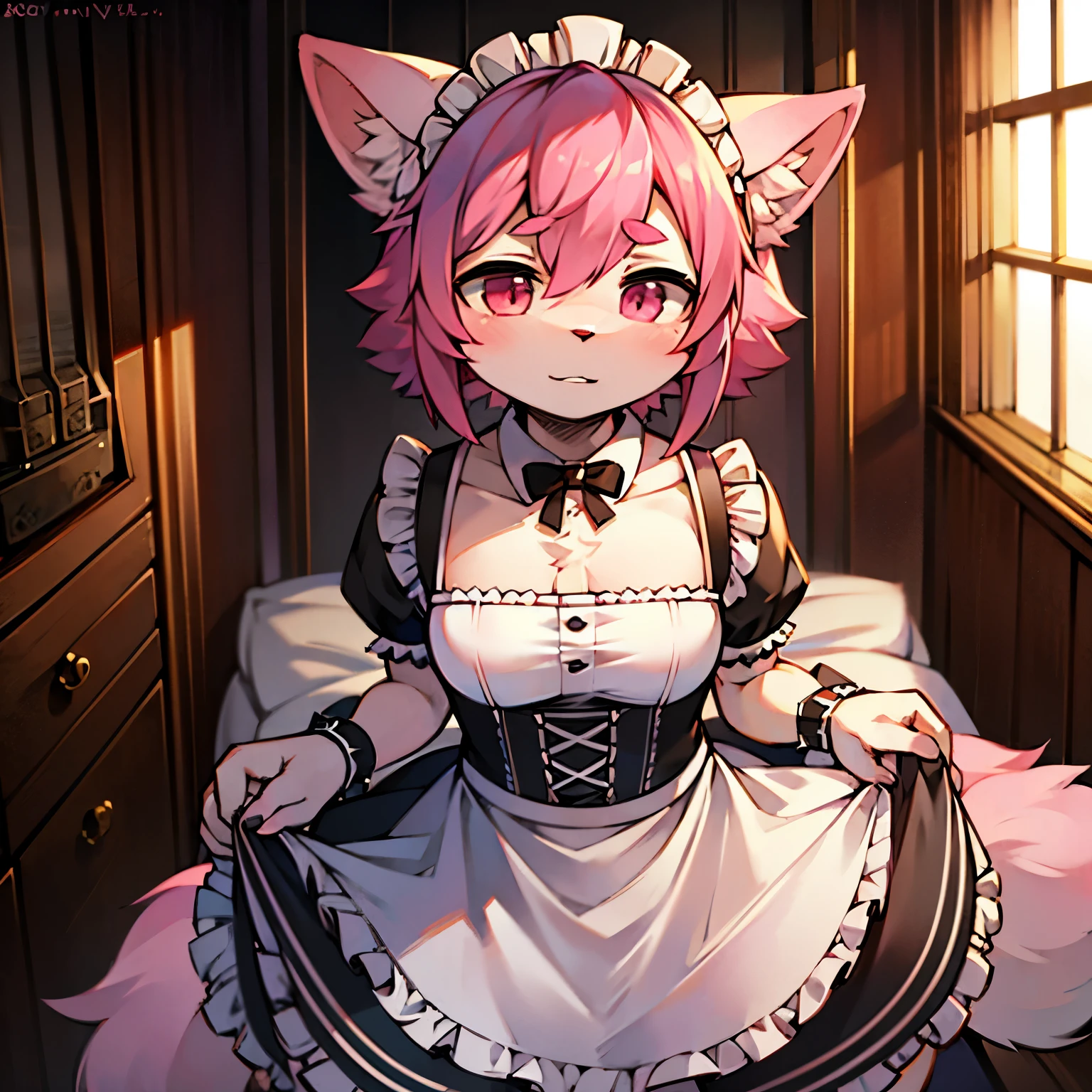 pink haired femboy furry  in a maid outfit 