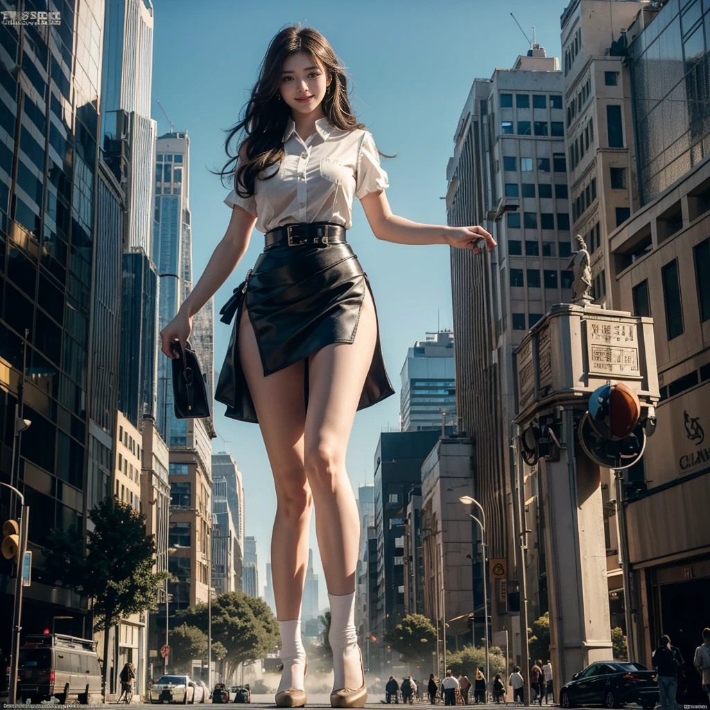 A woman in a skirt stands, author：Don Maitz, Portrait of Sofia Vergara, Propaganda Art, Attractive brown-haired woman, Retro Punk, The protagonist is in the foreground, Louis Ball (Louis Pohl) of inspiration, mechanical, Animated visual of a young woman, Compute shaders, Inspired by Donato Giancola, YouTube thumbnail, Chrome Art  