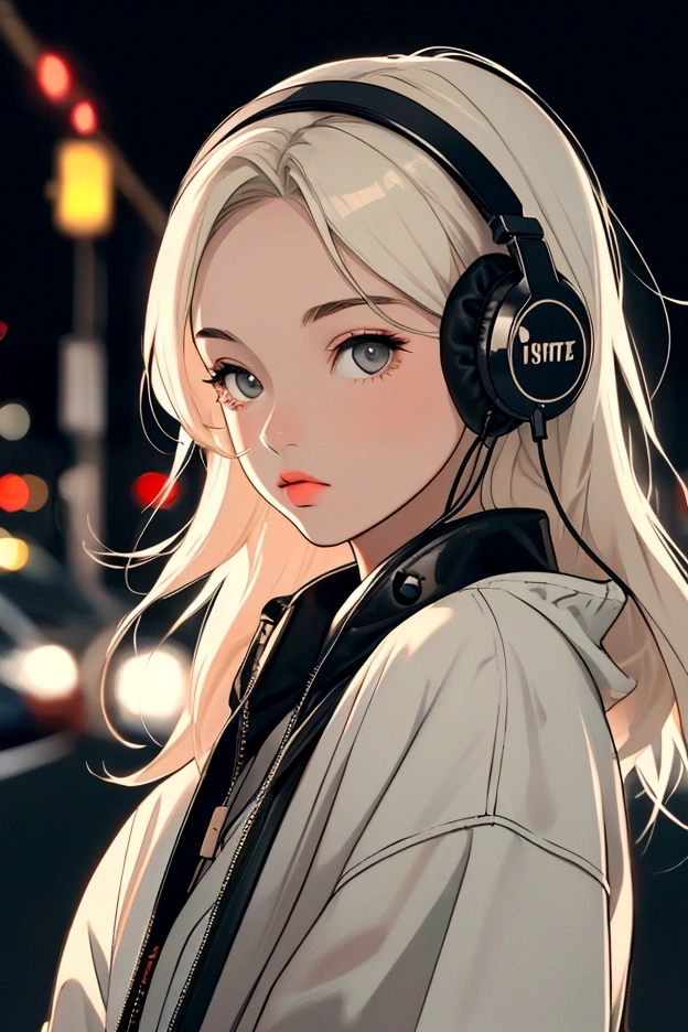 Street fashion girl Headphones LOFI Retro Stylish 1980s City night