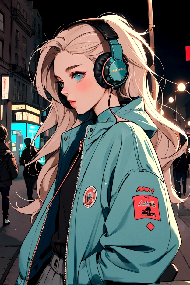 Street fashion girl Headphones LOFI Retro Stylish 1980s City night