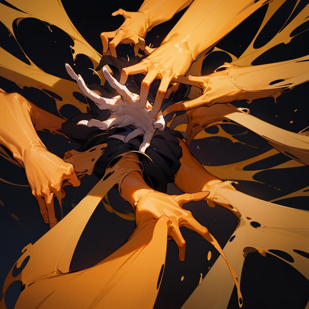 Chaotic Art made out of hands, Black background, no humans, just hands