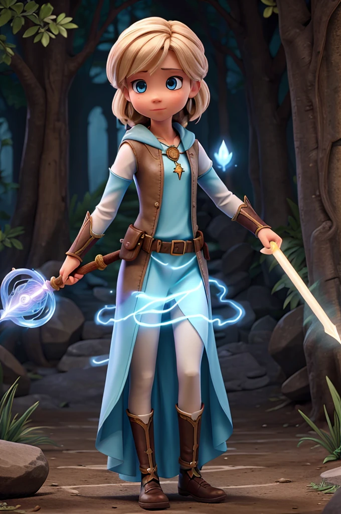 Young light mage doing magic with her beautiful staff in hand