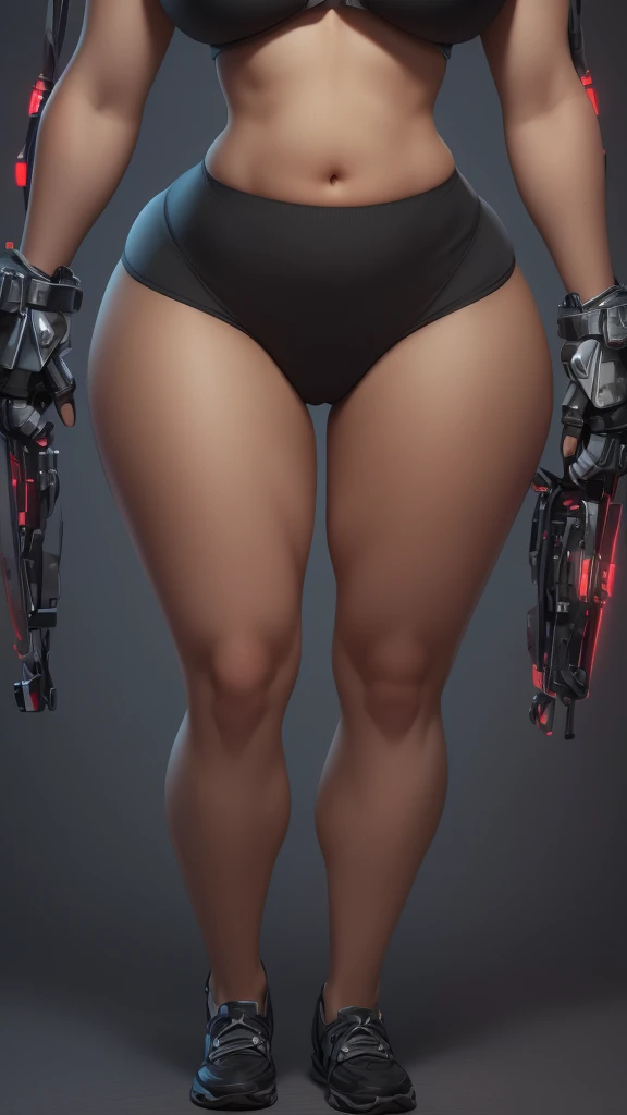 (((Defined women's body))), (((thick thighs))), Cybernetic body parts, (((short underwear))), (((ultra detailed skin))), (((small waist) ), (((defined abdomen))), (((full body))), (((curvy body))),