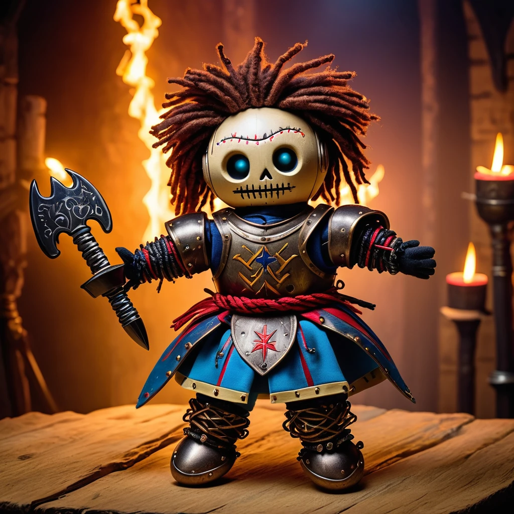 (knitted toy voodoo doll:1.7), (Voodoo at a Medieval Tournament:1.3), (Clothing: knight's armor with glowing medieval crest patterns:1.0), (Accessories: enchanted sword emitting sparks of chivalrous spirit, levitating medieval banners:1.1), (background: mystical tournament grounds with floating jousting poles, glowing shields, and spectral knights:1.2), best quality, masterpiece, detailed soft oil painting, detailed background, dramatic cinematic lighting, soft edge lighting, professional, dramatic lighting, hard edge lighting, ultra quality, 4k, masterpiece, best quality, 8k, ultra high definition, high resolution, extremely detailed