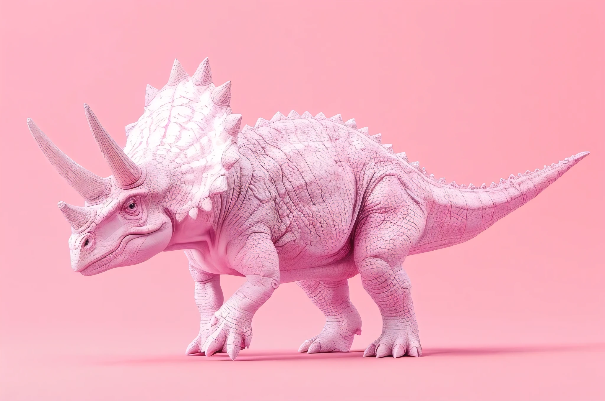 cute pink triceratops dinosaur, simple background, high contrast, octane render