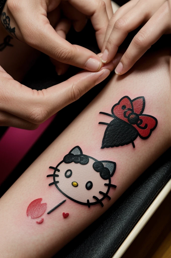 A photograph of Hello Kitty tattooing