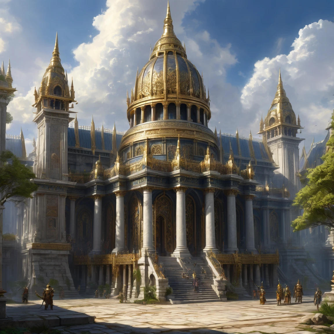 ((best quality)), ((masterpiece)), ((realistic,digital art)), (super detailed), (great temple of sigmar), view from the ground, (style medieval fantasy)