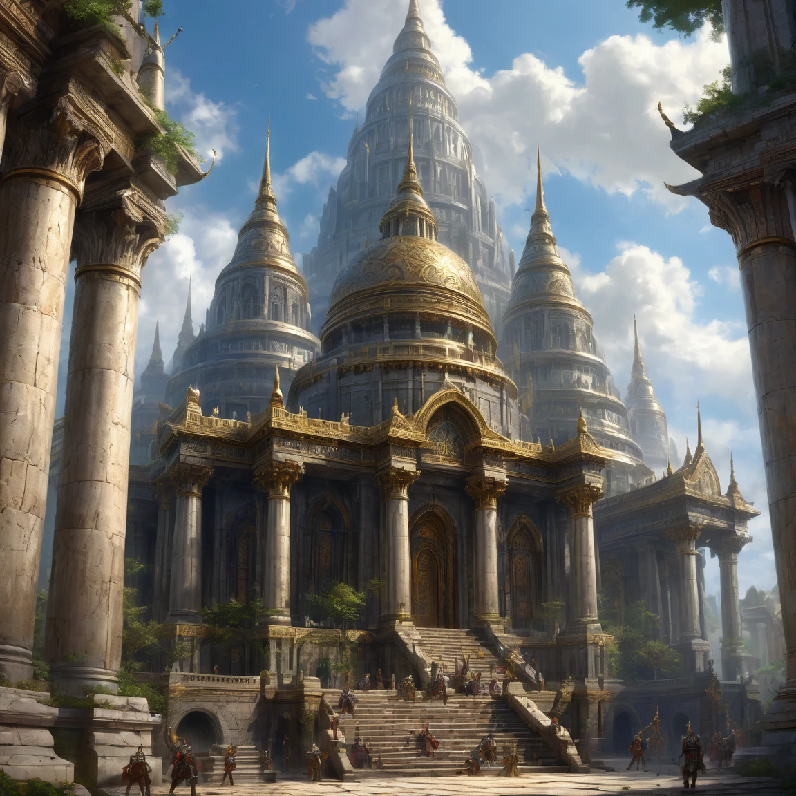 ((best quality)), ((masterpiece)), ((realistic,digital art)), (super detailed), (great temple of sigmar), view from the ground, (style medieval fantasy)
