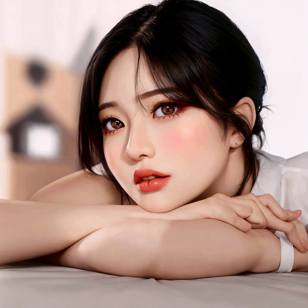 araffe asian woman with black hair and a white shirt, wan adorable korean face, tzuyu from twice, jinyoung shin, portrait of female korean idol, popular south korean makeup, beautiful south korean woman, ig model | artgerm, with round face, young adorable korean face, 8k artgerm bokeh, sakimichan, korean girl