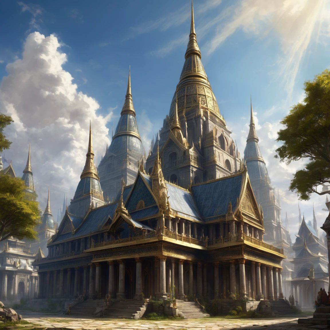 ((best quality)), ((masterpiece)), ((realistic,digital art)), (super detailed), (great temple of sigmar), view from the ground, (style medieval fantasy)