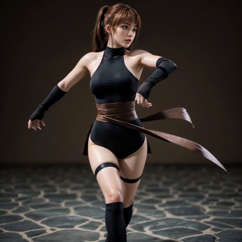 Kasumi, brown eyes, (best quality, ultra-detailed), (realistic:1.37), beautiful and detailed face, ultra-realistic texture, delicate face, delicate body, red lipstick, bright colors. High definition, 8K. angry expression