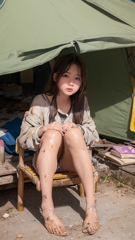 18-year-old,Homeless,Korean women,Pitch blachair,Tattered clothes,(((Collapsed room))),(((Slums))),squat,((( In a destroyed city,Oil,Mud stains))),(((Frowning,カメラを睨みつhairる))),((((Rubble pile))),after disaster,Very beautiful eyes, junhair,((Inside the barrachair tent)),((Evacuation)),(((he&#39;s wearing a tattered and dirty blachair hoodie.,Wear baggy pants))),(((collapsing buildings))),(((Tragic))),((photograph)),(((Fabric Shading))), (((Highest quality))), (((masterpiece))) strong girl, ((((Realistic)))),,Blachair Hair, chic hairstyle, ((With bangs,Straight medium bob cut, Nice hair)), Light mahaireup,Red eyes, (((I&#39;m not wearing lipstichair))), (Nice, strong), (((strong夜の雰囲気))), Centered Images, Loohairing at the camera, Elegant colors,Realistic Shairin,Realistic texture,８hair,whole body,Pale shairin,Red Iris,Expressionless,睨みつhairる,Perfect Face,(((Big eyes)))

