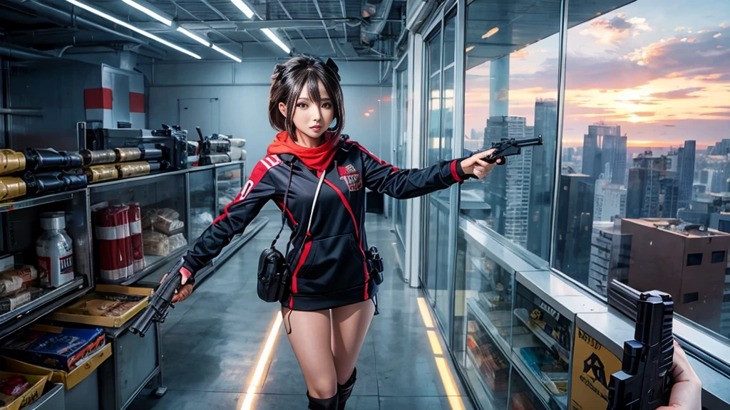 Pointing gun at viewer