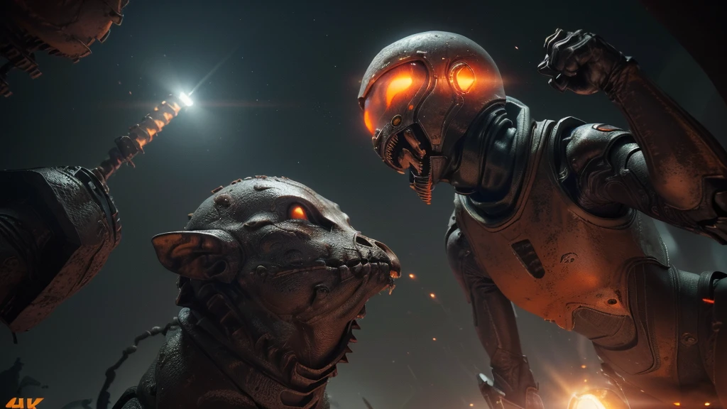 (((EATING A MOLE OF COMBAT))), ((CARVED STEEL, IMPOSSIBLE), (FORCED PERSPECTIVE VIEW FROM BELOW OF STRAIGHT-LINE BIOMECHANICS OF ALIEN WAR biomechanics of disgusting alien biology) biomechanical alien, unknown, extraterrestrial biology on unknown planet, HEAVY atmosphere with dust particles suspended in the air red - orange WITH SULFUR, (((cinematic lighting, VERY HIGH 4K RESOLUTION)))