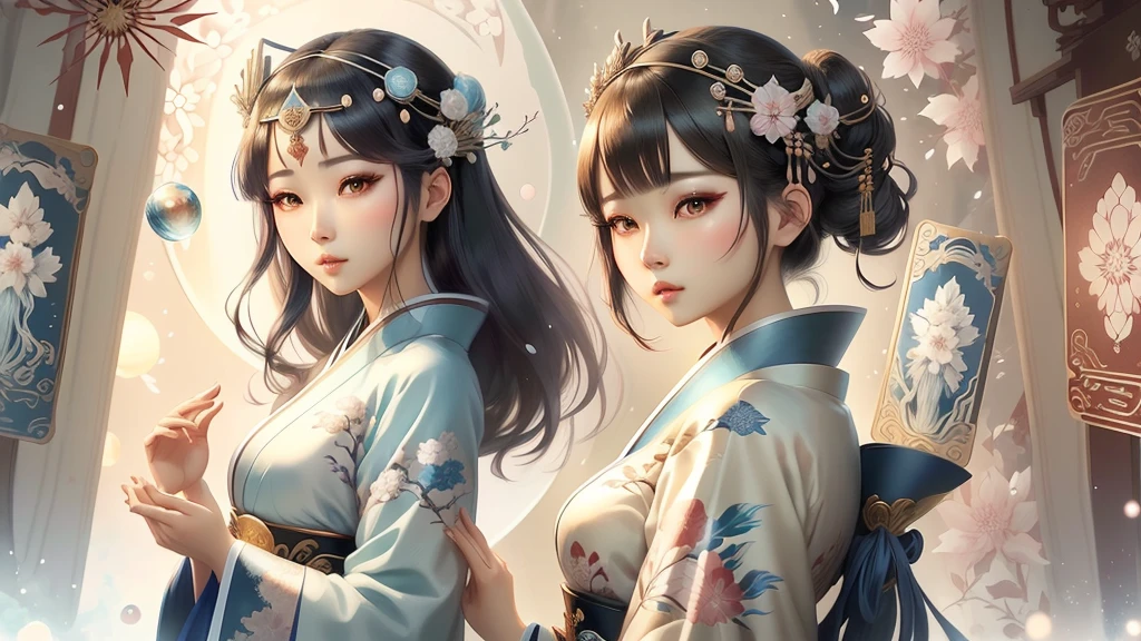 anime girl with a blue kimono and a white background, palace , a girl in hanfu, artwork in the style of guweiz, a beautiful artwork illustration, exquisite digital illustration, beautiful digital artwork, japanese goddess, a beautiful fantasy empress, japanese fantasy, beautiful fantasy art portrait, guweiz, beautiful digital illustration, elegant japanese woman, chinese fantasy,((frontal face)),