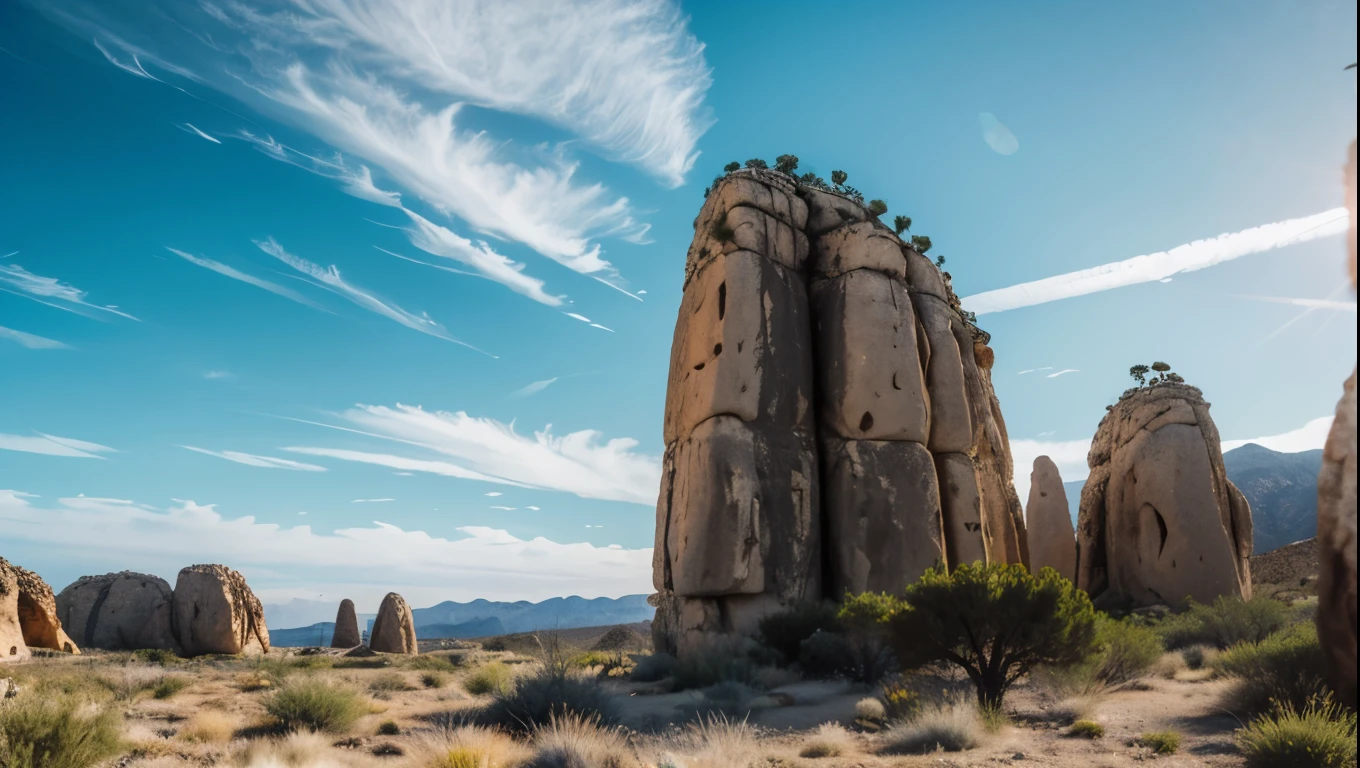 A dramatic, natural climbing wall in the Puog campana region of Finestrat, a desert valley with a vertical rockwall, trees, and stones. Vibrant blue sky with fluffy clouds, high contrast, and vivid colors. (best quality,4k,8k,highres,masterpiece:1.2),ultra-detailed,(realistic,photorealistic,photo-realistic:1.37),dramatic natural climbing wall,desert valley,vertical rockwall,trees,stones,blue sky,fluffy clouds,high contrast,vivid colors,landscape