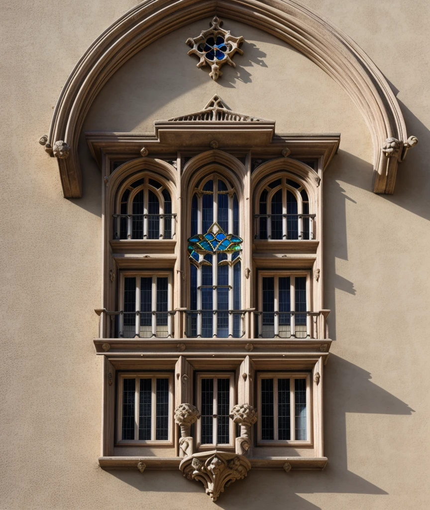 exterior of house, european medieval romanesques style,(mystical feeling:1.2), (high detailed stone cornice),(high detailed ornament decorations:1.2),(stained glass window:1.3), beautiful sculpture detail
